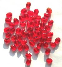 50 8x6mm Transparent Red Flat Oval Glass Beads